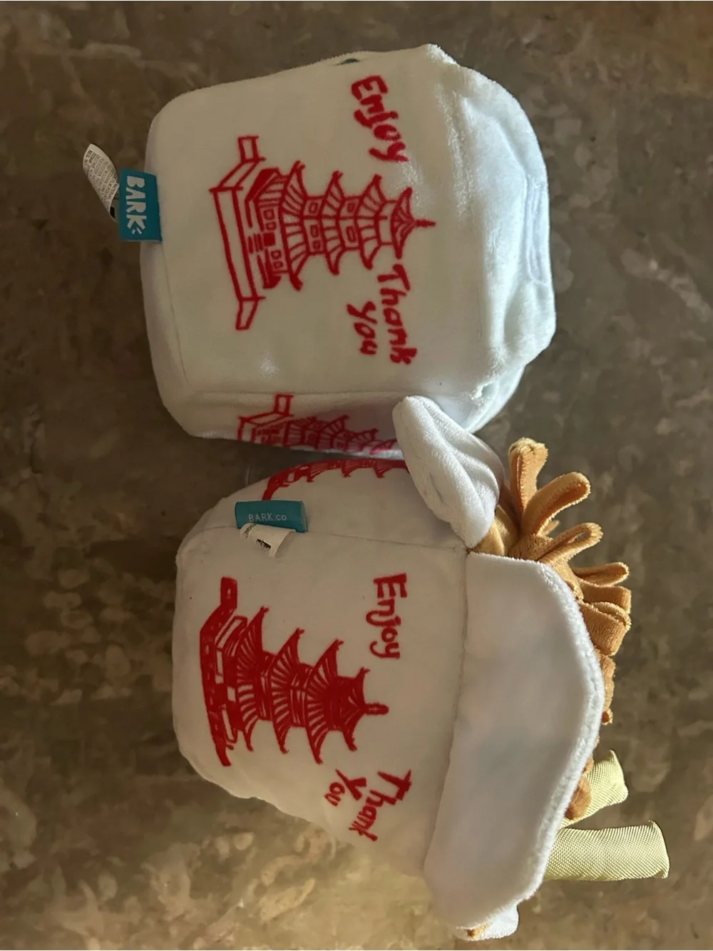 Bark White & Red Plush Takeout Box Dog Toy Duo